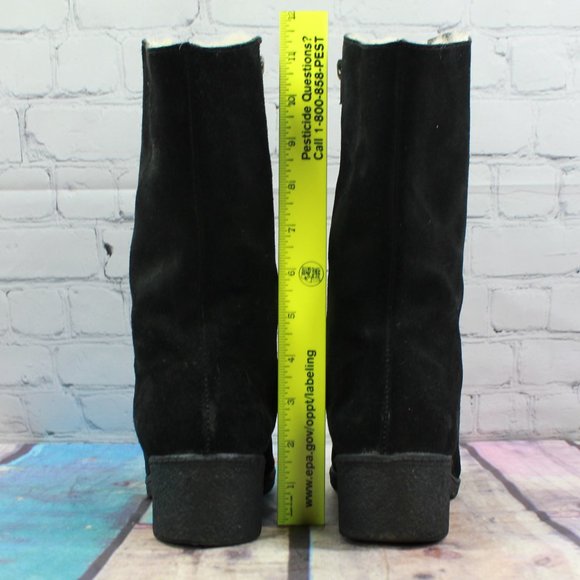 LL Bean Women's Black Suede Double Zipper Shearling Lined Boots Size 9 Inch - Picture 7 of 9